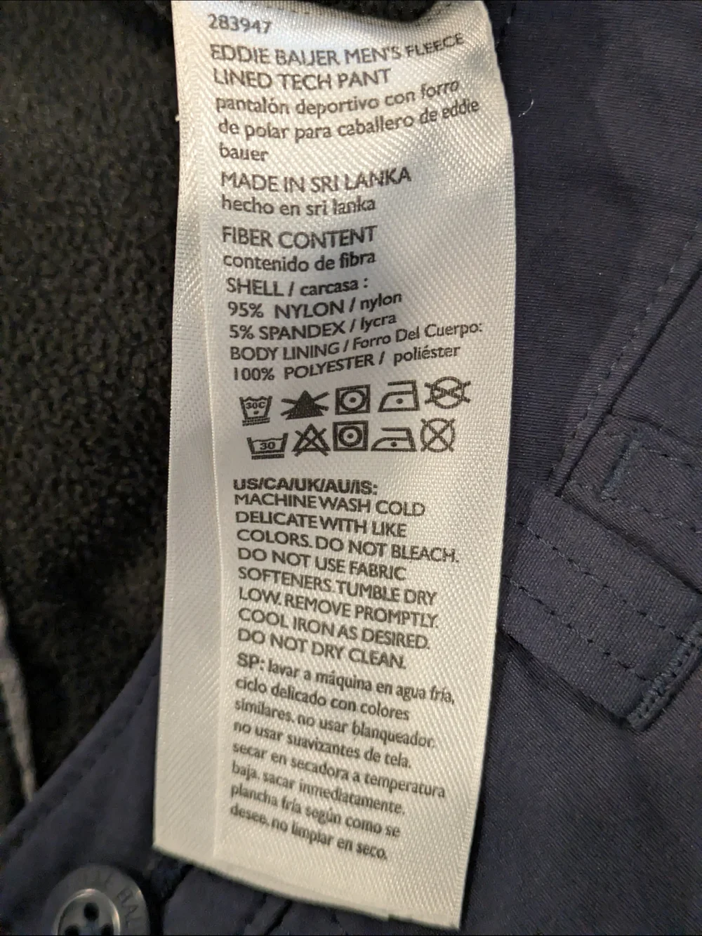 Eddie Bauer Men's Fleece Lined Tech Pants 34x32 Navy Stretch Outdoor Hiking